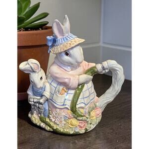 Fitz and Floyd Bunny Hollow Collection Teapot with Lid Vintage EUC Handpainted